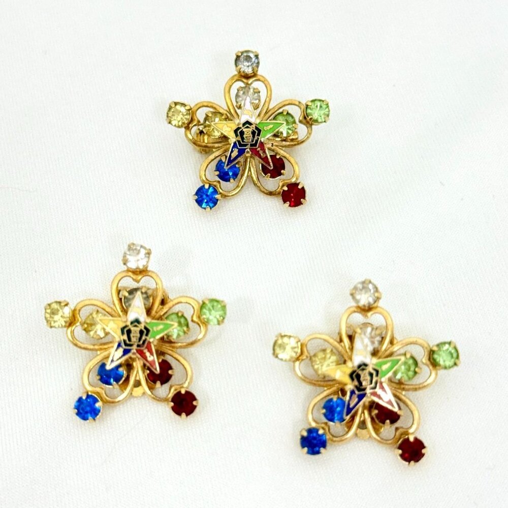 Vintage Free Mason Order of the Eastern Star Clip-On Earrings & Brooch/Pin Set